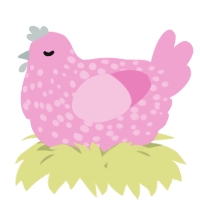 A pink chicken with a speckle pattern