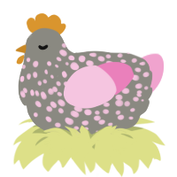 A ash and pink chicken with a speckle pattern