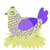 A lemon and blurple chicken with a lace pattern