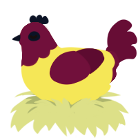 Maud, a yellow and wine chicken with a head pattern