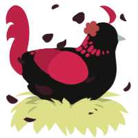 Xalia, a black and crimson chicken with a neck-speckle pattern