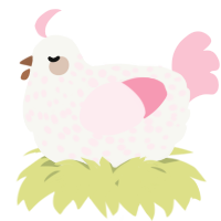 A white and rose chicken with a speckle pattern