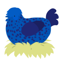 A ultramarine and navy chicken with a speckle pattern