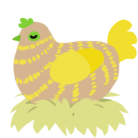 A beige and yellow chicken with a bar pattern