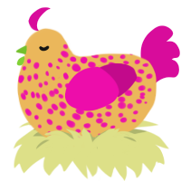 A honey and fuchsia chicken with a speckle pattern