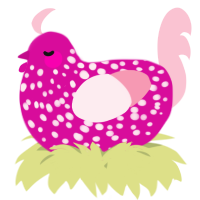 A fuchsia and rose chicken with a speckle pattern