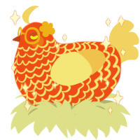 Dreamsicle ZZW, a vermilion and beige chicken with a lace pattern