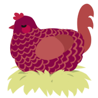 A maroon and red chicken with a lace pattern
