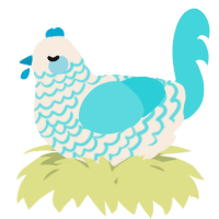 A cream and aqua chicken with a lace pattern