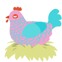Candy, a pink and aqua chicken with a lace pattern