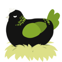 A black and chartreuse chicken with a neck-band pattern
