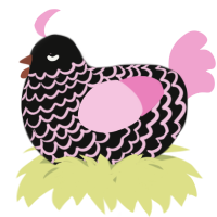 A black and pink chicken with a lace pattern