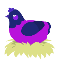 A amethyst and navy chicken with a head pattern
