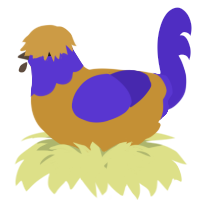 A gold and indigo chicken with a head pattern