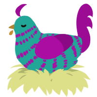 A turquoise and plum chicken with a bar pattern