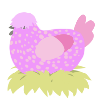 A lavender and pink chicken with a speckle pattern