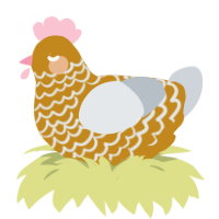 A ochre and mist chicken with a lace pattern