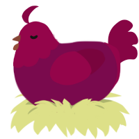 A wine and maroon chicken with a head pattern