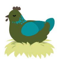 A olive and teal chicken with a neck-speckle pattern