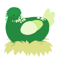 A viridian and apple chicken with a neck-speckle pattern