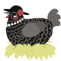 A sable and grey chicken with a lace pattern