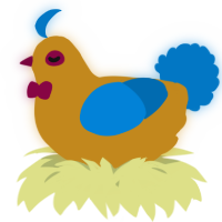A ochre and sapphire chicken