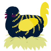 A tumblr and yellow chicken with a half-bar pattern