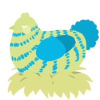 A lemon and cerulean chicken with a bar pattern