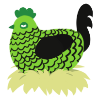 A grass and black chicken with a lace pattern