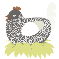 A grey and white chicken with a double-lace pattern