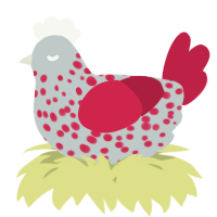A silver and crimson chicken with a speckle pattern