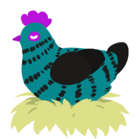 A teal and sable chicken with a bar pattern
