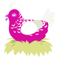 A fuchsia and white chicken with a half-lace pattern