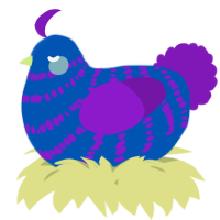 A ultramarine and violet chicken with a bar pattern
