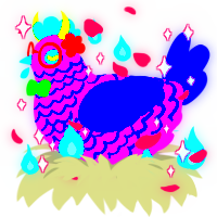 Friedcesca, a fuchsia and ultramarine chicken with a lace pattern
