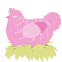 A pink chicken with a half-bar pattern