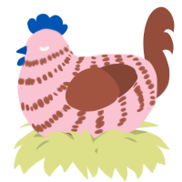 A rose and russet chicken with a bar pattern