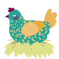 A turquoise and honey chicken with a speckle pattern