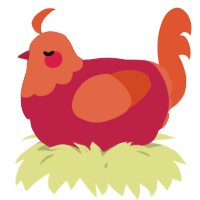 A crimson and vermilion chicken with a head pattern