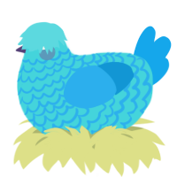 A aqua and sky chicken with a lace pattern