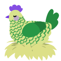 A lemon and viridian chicken with a lace pattern