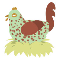 A gluppy and russet chicken with a speckle pattern