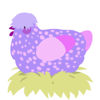 A lilac and lavender chicken with a speckle pattern