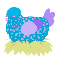 A cerulean and lilac chicken with a speckle pattern