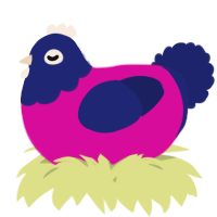 A fuchsia and navy chicken with a head pattern