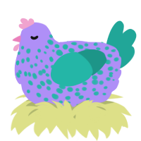 A lilac and turquoise chicken with a speckle pattern