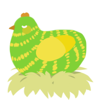 A grass and yellow chicken with a bar pattern