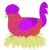 A vermilion and amethyst chicken with a lace pattern