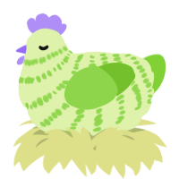 A apple and grass chicken with a bar pattern