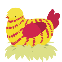 A yellow and crimson chicken with a bar pattern